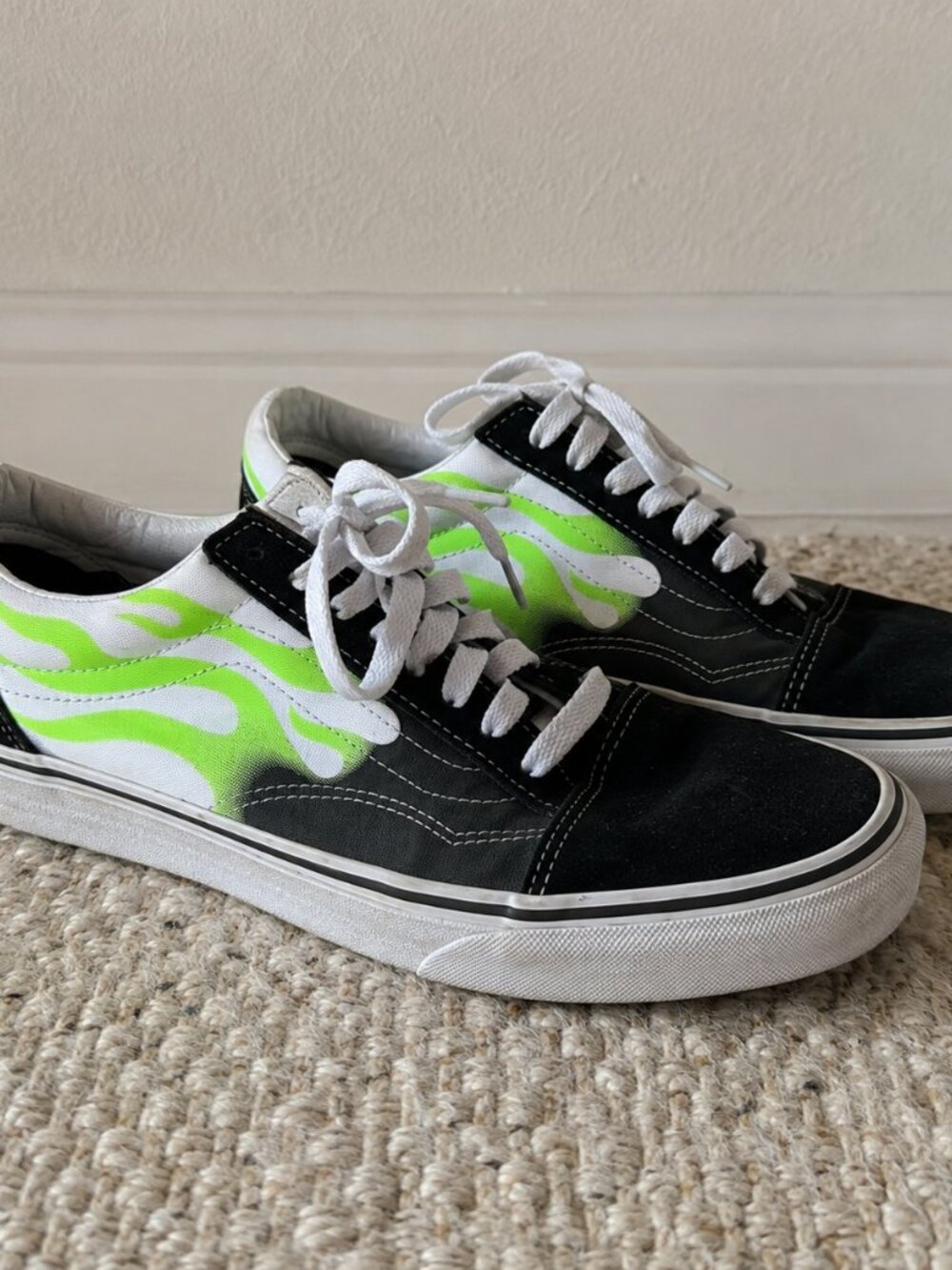 Vans Old Skool Flame Black Neon Green Sneakers Men’s 10